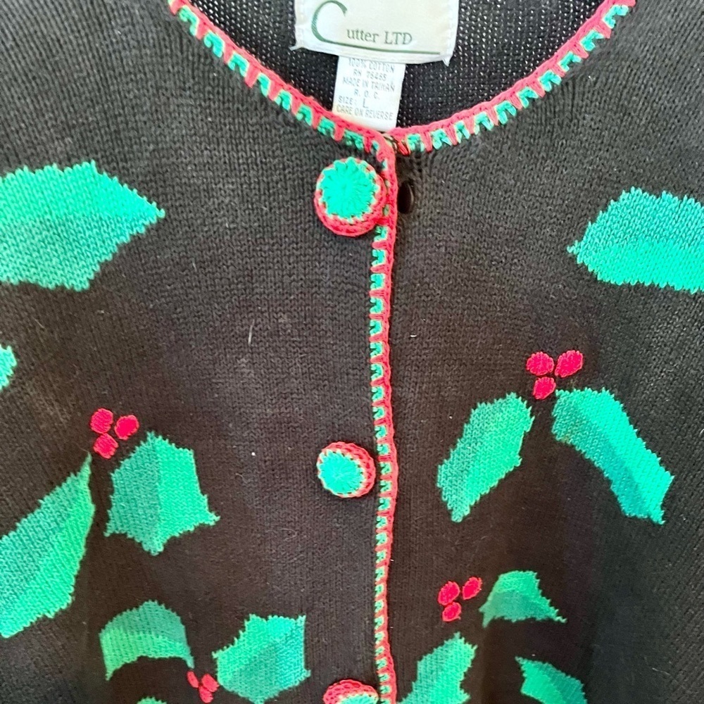 Cutter LTD size large Poinsettia & Santa sweater Christmas - Picture 3 of 5
